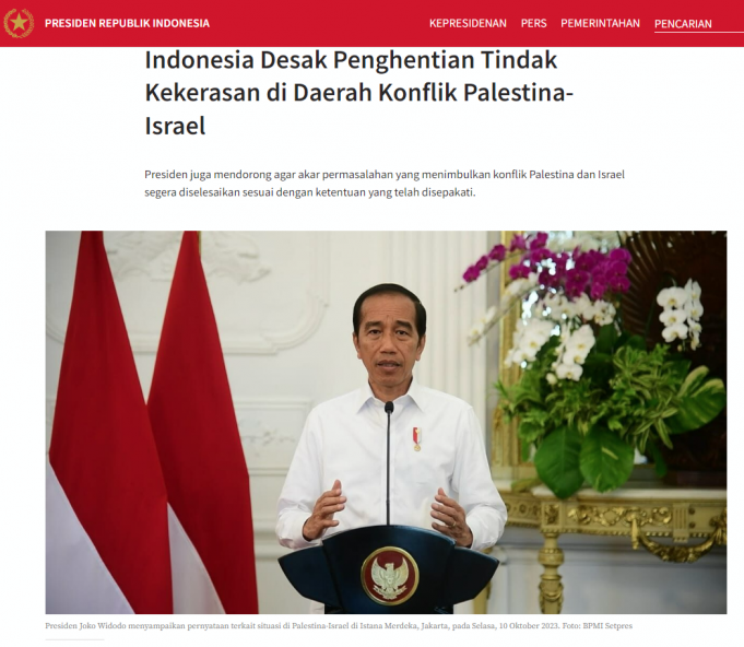 조코위 대통령, “이-팔 전쟁 중단 촉구… 유엔 합의에 따라 해결되어야”