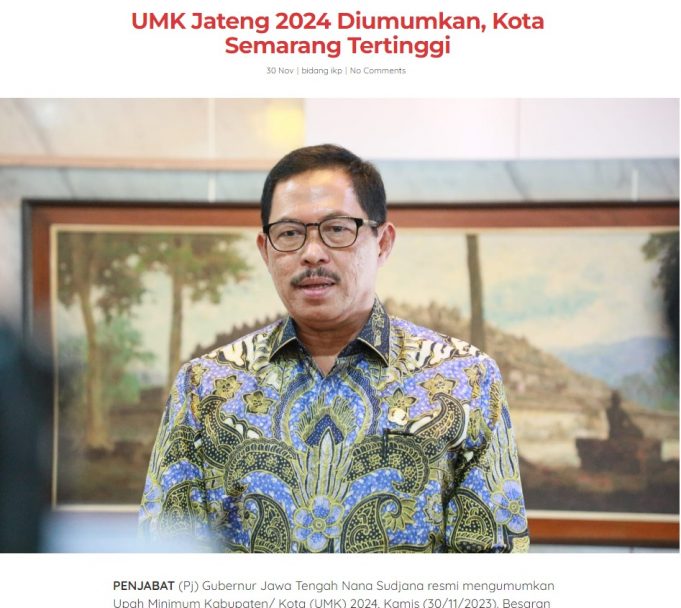 2024년도 중부자와 35개 시군 최저임금…스마랑시 Rp3,243,969 최고