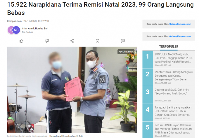 2023년 성탄절 15,922명에게 특별 감형 실시