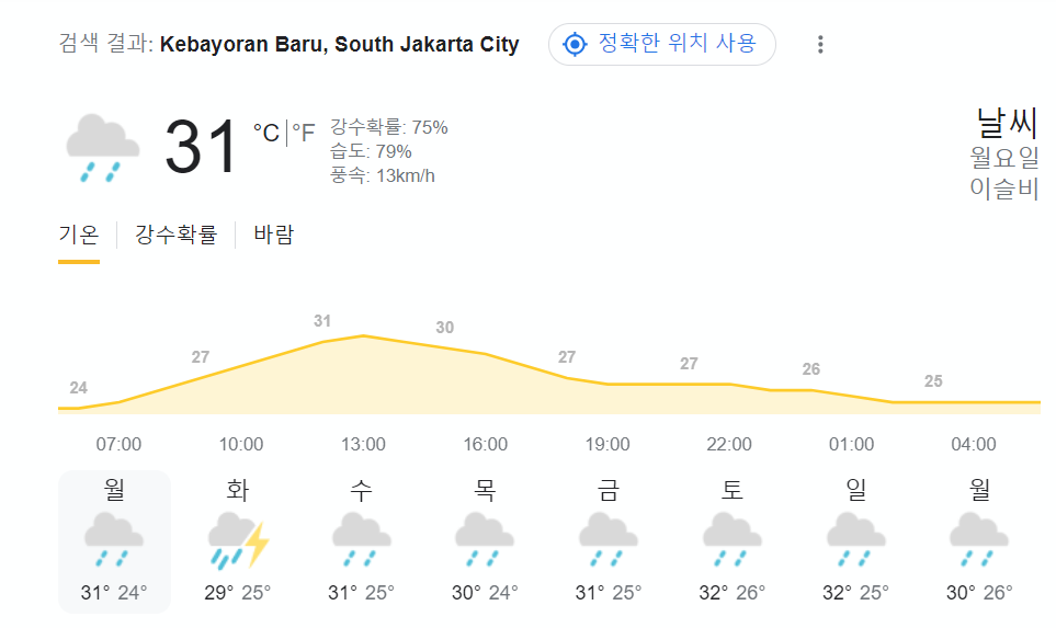 자카르타 남부지역 일기예보 2024.1.29 현재