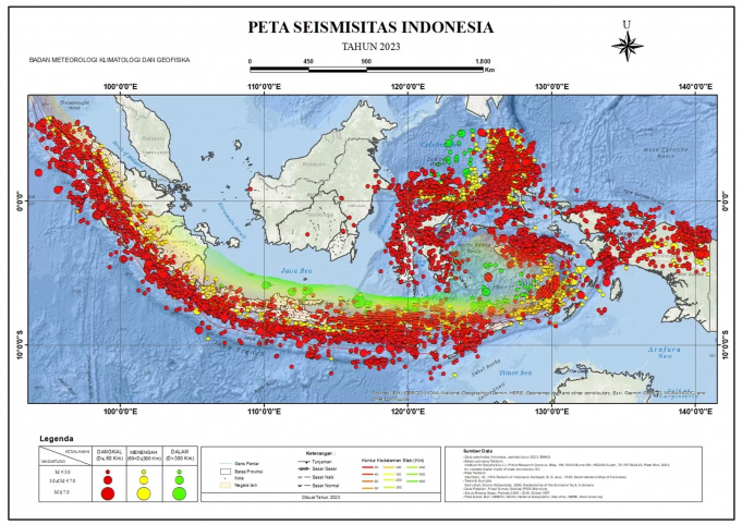2023년 10,789건 지진 발생…5.0 규모 칼리만탄 제외한 전 지역 발생