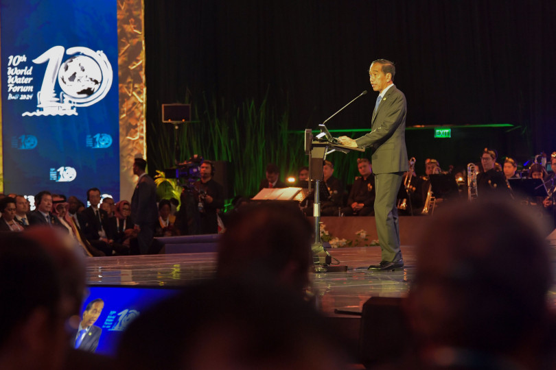 조코 위도도(Joko Widodo) 대통령이 5월 20일 발리 누사두아에서 열린 제10차 세계물포럼 2024 개막식에서 연설하고 있다. 2024년 세계물포럼 미디어센터 제공