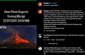 므라피산, 1,200미터까지 화산재 분출