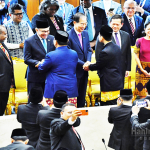 한덕수 국무총리가 자카르타 국회의사당에서 열린 프라보워 수비안토 인도네시아 대통령 취임식에 우리 정부 대표로 참석하고 있다. 사진 국무총리실.2024.10.20