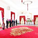 ▲11월 4일 프라보워 수비안또 대통령은 자카르타 메르데카 대통령 궁에서 7개국 대사로부터 신임장을 받고 있다. 사진 대통령궁 2024.11.04