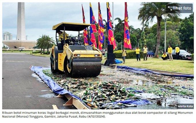 9,712병 불법 주류 폐기, 대부분은 서부자카르타 지역에서 적발