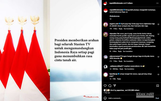 프라보워 대통령, 오전 6시 전 방송사 ‘인도네시아 라야’ 방송 지시