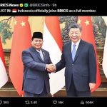 ▲BRICS는 인도네시아가 정회원 가입 공식했다고 발표하면서 프라보워 대통령과 시진핑 주석 사진을 게재하고 있다. 2025.1.7