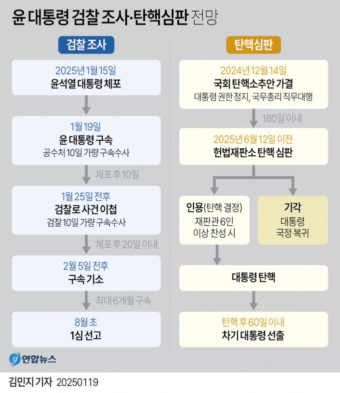 그래프로 보는 윤 대통령 구속·검찰 조사·탄핵심판 전망