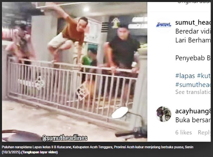 르바란 앞두고 수감자 50명 집단 탈옥… 12명 체포, 당국 추적 중