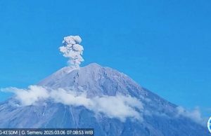 스메루 산 분화, 분화구 기둥 정상 위 1,100미터 도달