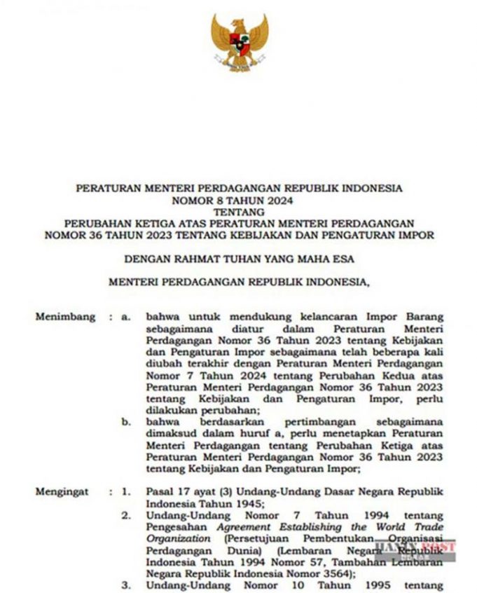 ‘2024년 제8호 무역부 장관령’ 3번째 개정 완료 ?