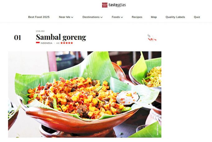 삼발 고렝, ‘세계 최고 볶음 요리’ 영예