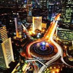 Bundaran HI 지역 중심의 Sudirman – Thamrin 도로 야간 조명