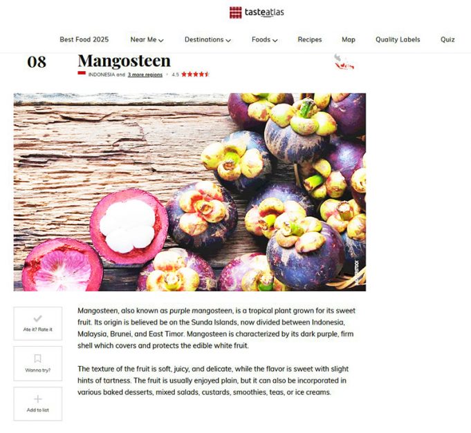 인도네시아 망기스, TasteAtlas 선정 세계 최고 과일 8위