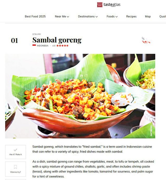 인도네시아의 전통 요리 ‘삼발 고렝(Sambal Goreng)’