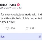 트럼프 대통령은 인도네시아와 협상이 타결됐다고 공지하고 있다. 2025.7.15