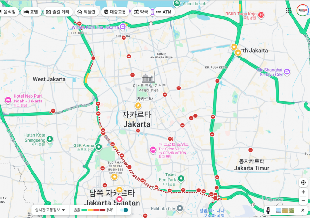 8월 30일 현재 자카르타 중심 도로 통제 현황