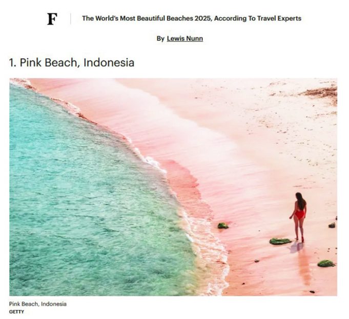 핑크 비치 코모도, ‘2025년 세계 최고 해변’ 영예