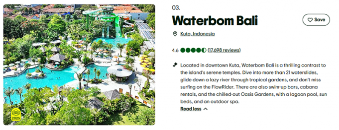 워터봄 발리, ‘2025 세계 최고 워터파크’ 영예… 트립어드바이저 선정