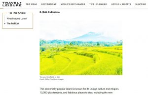 발리, 몰디브 제치고 ‘2025 세계 최고의 섬’ 3위 등극