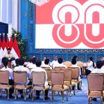 프라보워 수비안토 대통령이 7월 23일 자카르타 대통령궁에서 제80주년 인도네시아 공화국 독립기념일(Hari Ulang Tahun 이하 HUT) 로고와 테마 발표