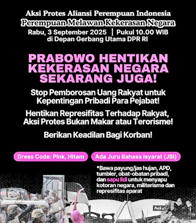 인도네시아 여성 연합, 국회 앞 시위 “국가 폭력을 멈춰라”