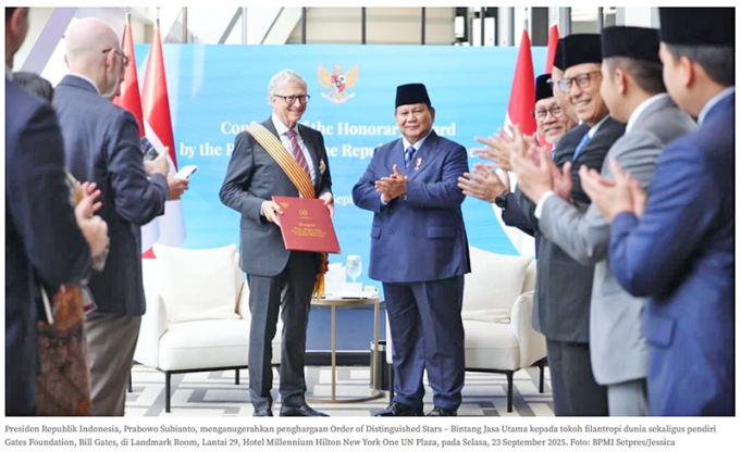 프라보워 대통령, 빌 게이츠와 회담… 인류 공헌 기려 최고 공로 훈장 수여