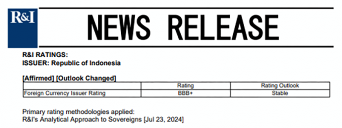 R&I, 인도네시아 국가신용등급 ‘BBB+ 안정적’ 유지…펀더멘털 재확인