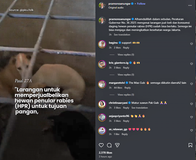 도살 개고기 금지 자카르타 주지사령. 2025.11.25