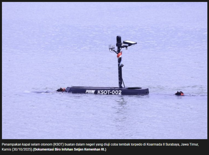 인도네시아, 자체 개발 무인 잠수함 시험 성공… 세계 4번째 생산국 등극