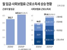 월 임금·사회보험료·근로소득세 상승 현황