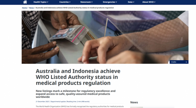 인도네시아 식약청(BPOM), 개도국 최초로 WHO 공인 규제 당국(WLA) 지정