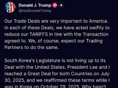 트럼프 “韓 車·상호관세 15→25% 인상…韓국회 합의이행안해”