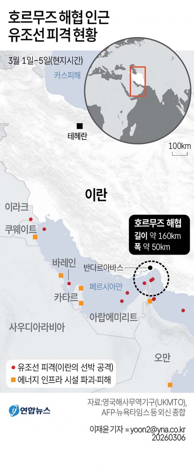 호르무즈 해협 인근 유조선 피격 현황