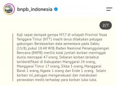 인도네시아 국가재난관리청(BNPB) “NTT 7.7 강진으로 최소 47명 사망·수백 채 파손”… 재난구조팀 급파